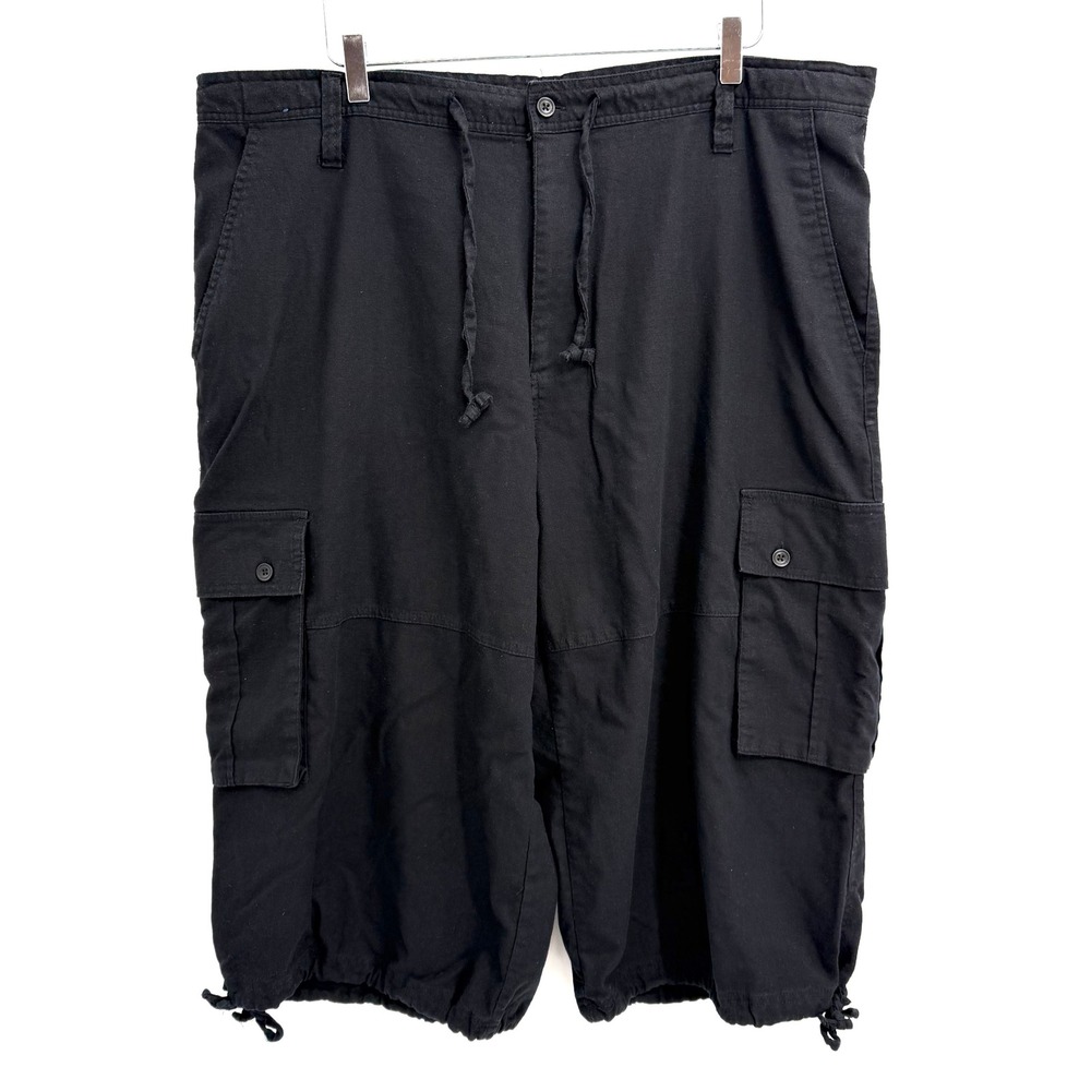Trust Linen Blend Cargo Shorts Mens W44 Black Drawstring Waist Utility Pocket